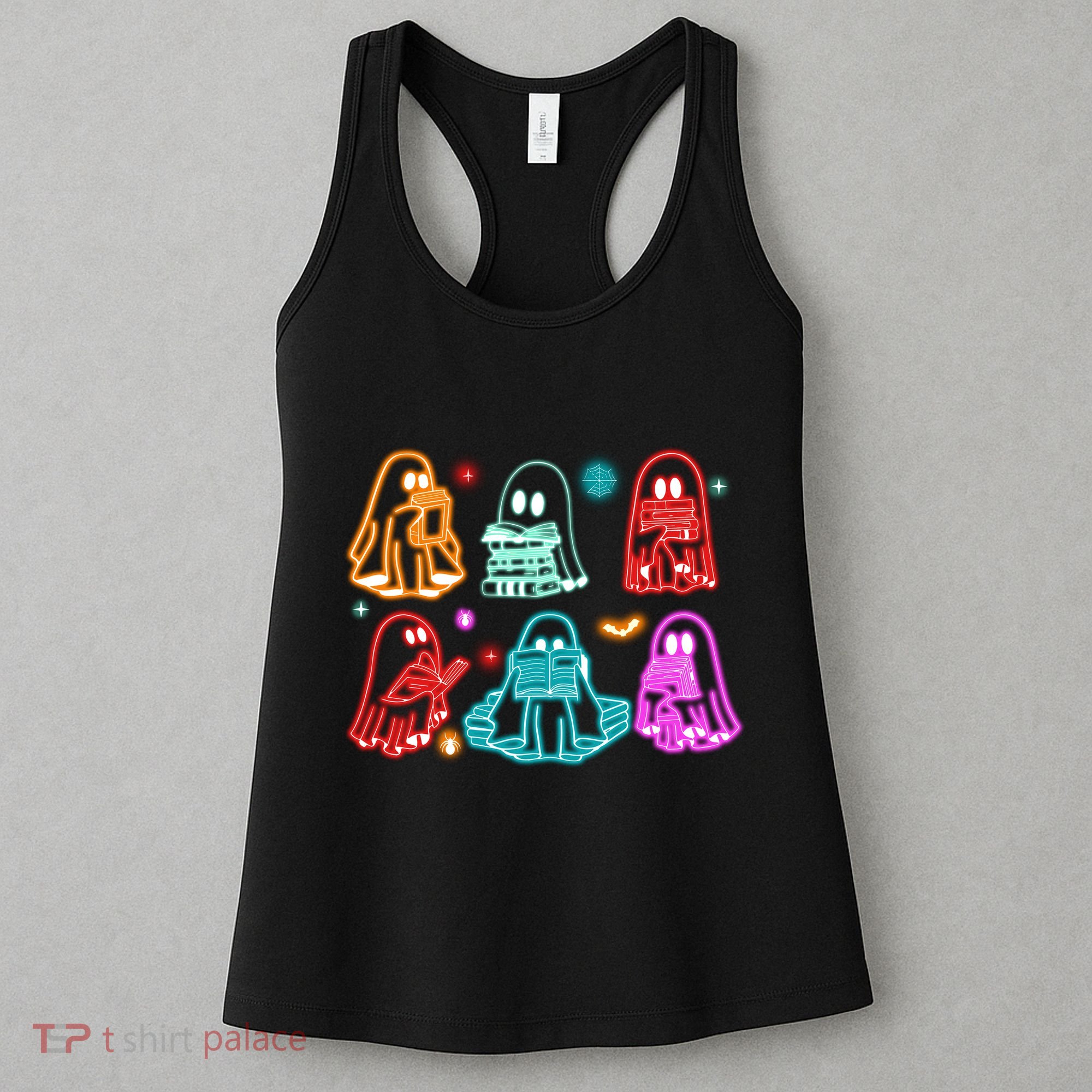 Halloween Neon Ghost Reading Books Spooky Season Women's Tank Top