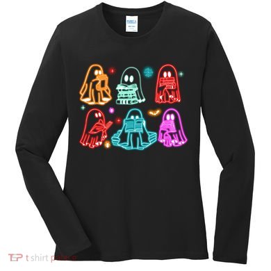 Halloween Neon Ghost Reading Books Spooky Season Women's Long Sleeve Shirt