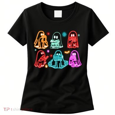 Halloween Neon Ghost Reading Books Spooky Season Women's T-Shirt