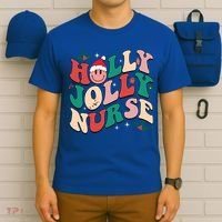 Holly N Jolly Nurse Smile Santa Hat Groovy Nurse Christmas Funny Gift T-Shirt thumb 6