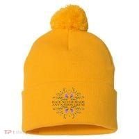 Hate Never Made Any Nation Great Political Boho Floral Pom Pom 12in Knit Beanie thumb 0