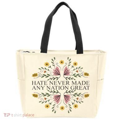 Hate Never Made Any Nation Great Political Boho Floral Tote Bag