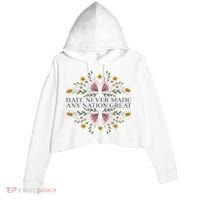 Hate Never Made Any Nation Great Political Boho Floral Crop Fleece Hoodie thumb 0
