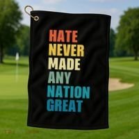 Hate Never Made Any Nation Great Anti Trump Election Golf Towel thumb 1