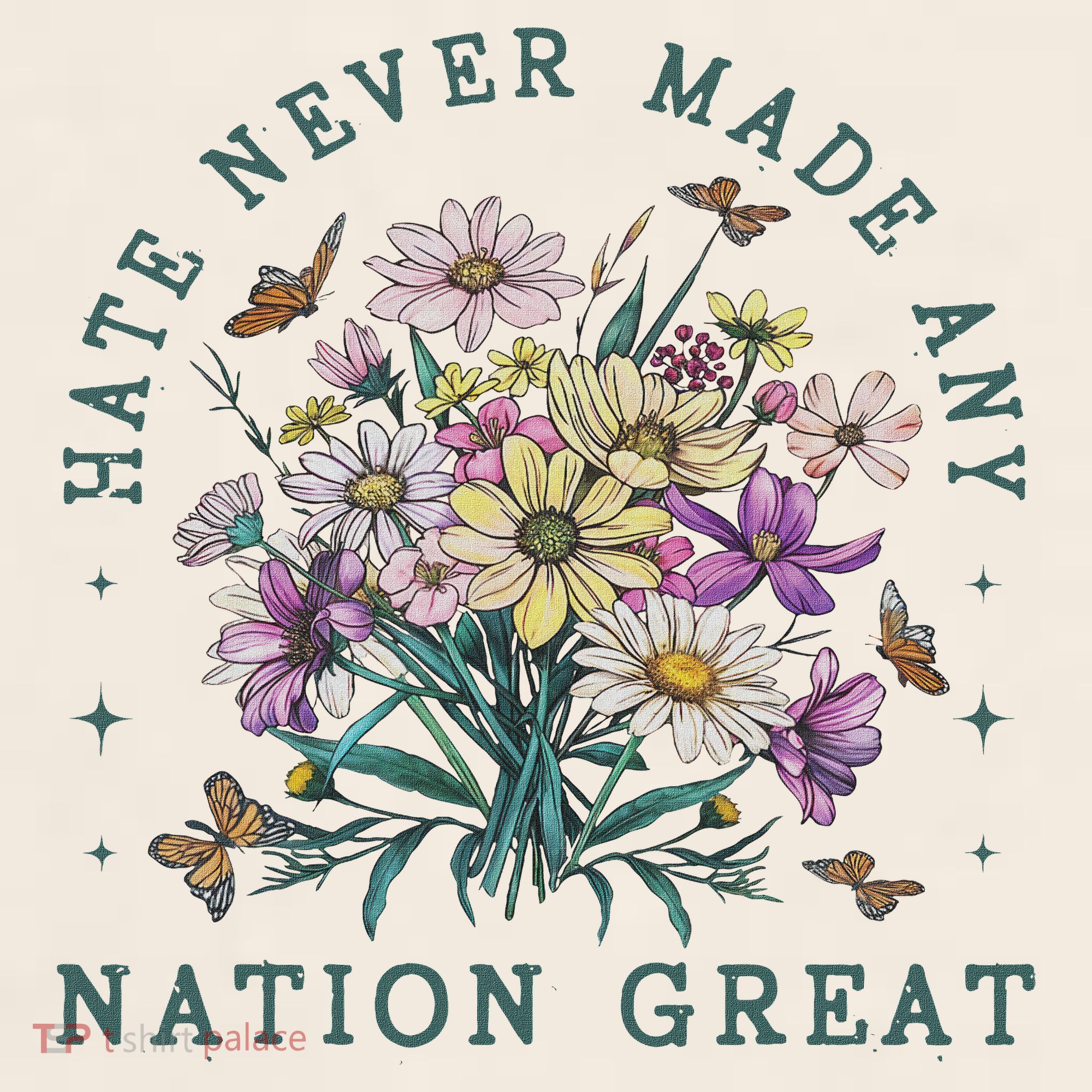 Hate Never Made Any Nation Great Floral Peace Garment-Dyed Women's Muscle Tee