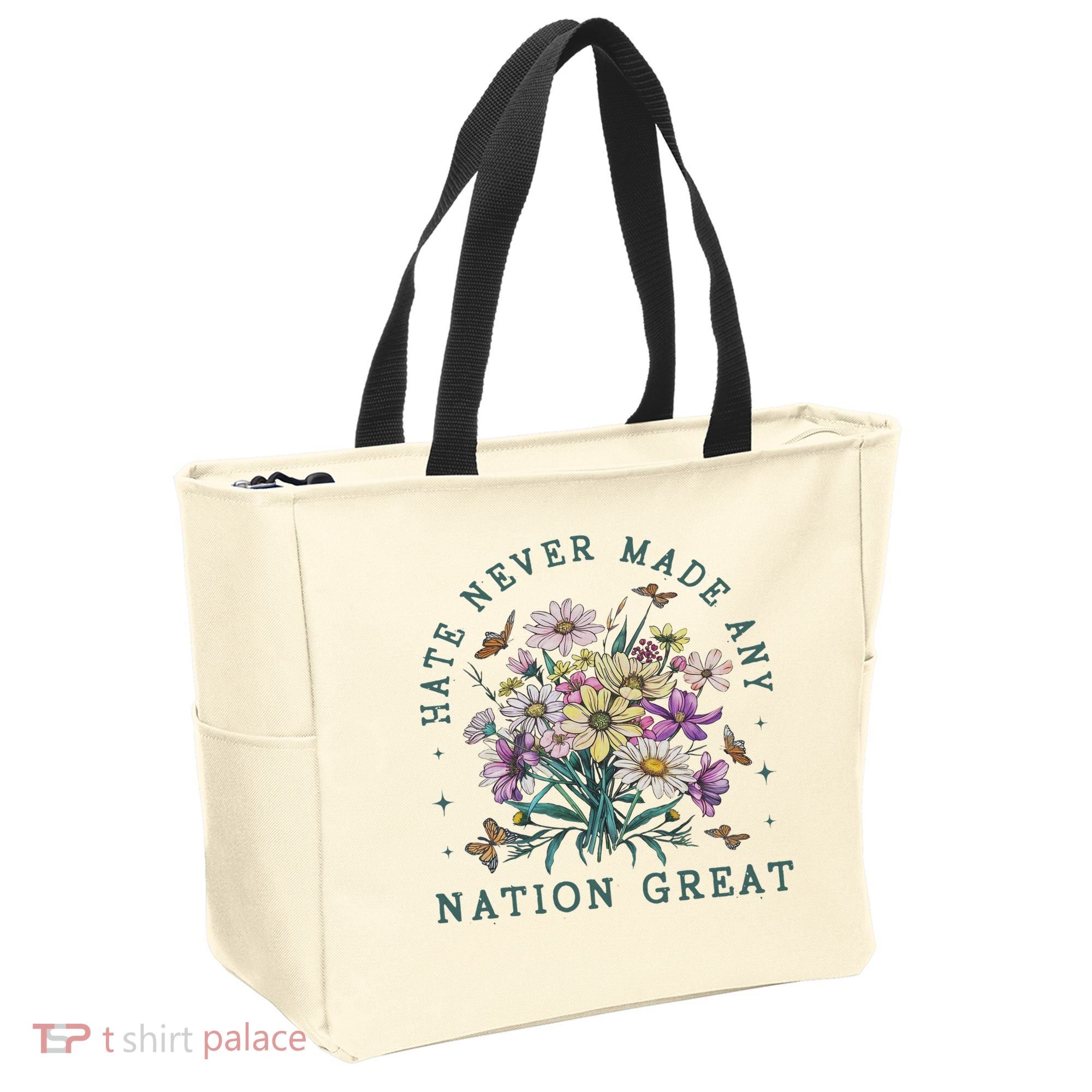 Hate Never Made Any Nation Great Floral Peace Tote Bag