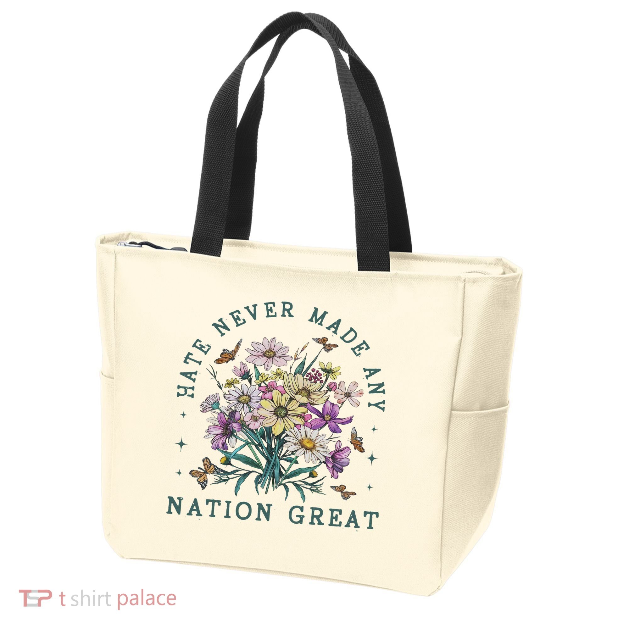 Hate Never Made Any Nation Great Floral Peace Tote Bag