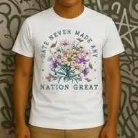 Hate Never Made Any Nation Great Floral Peace T-Shirt thumb 3