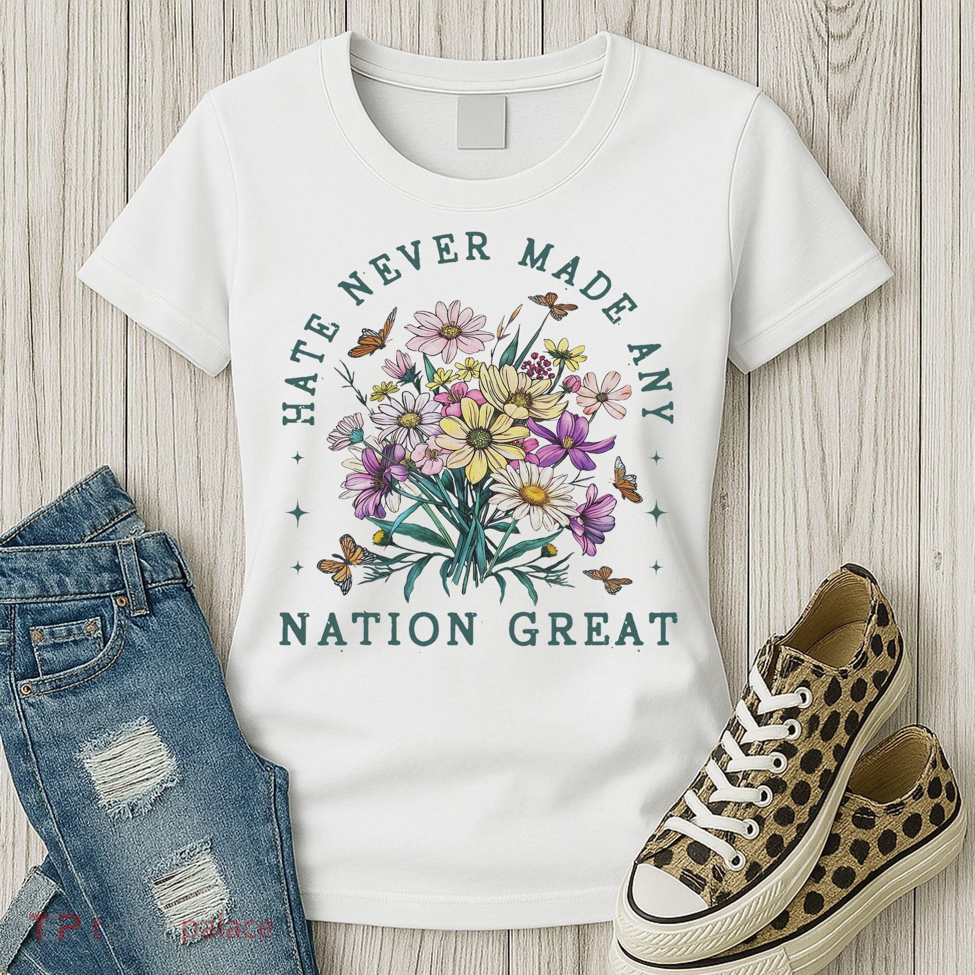 Hate Never Made Any Nation Great Floral Peace Women's T-Shirt