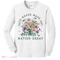 Hate Never Made Any Nation Great Floral Peace Kids Long Sleeve Shirt thumb 0