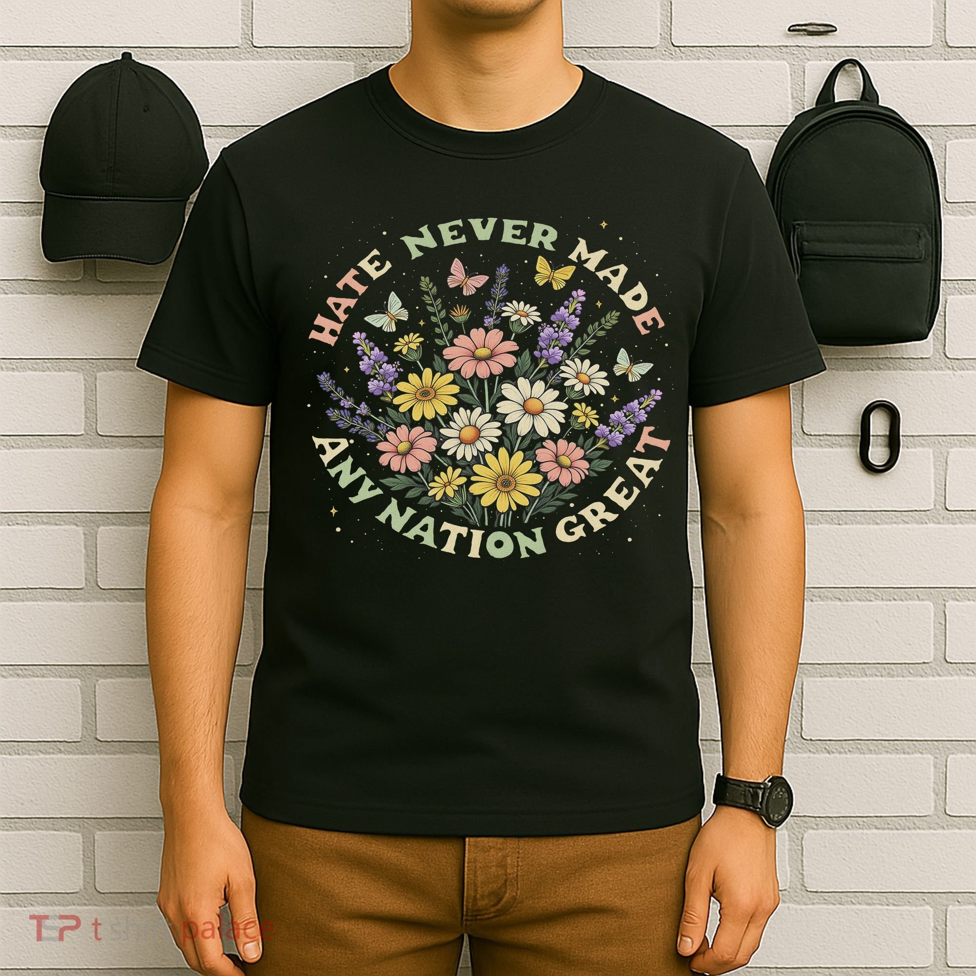 Hate Never Made Any Nation Great Floral Peace Floral Costume T-Shirt