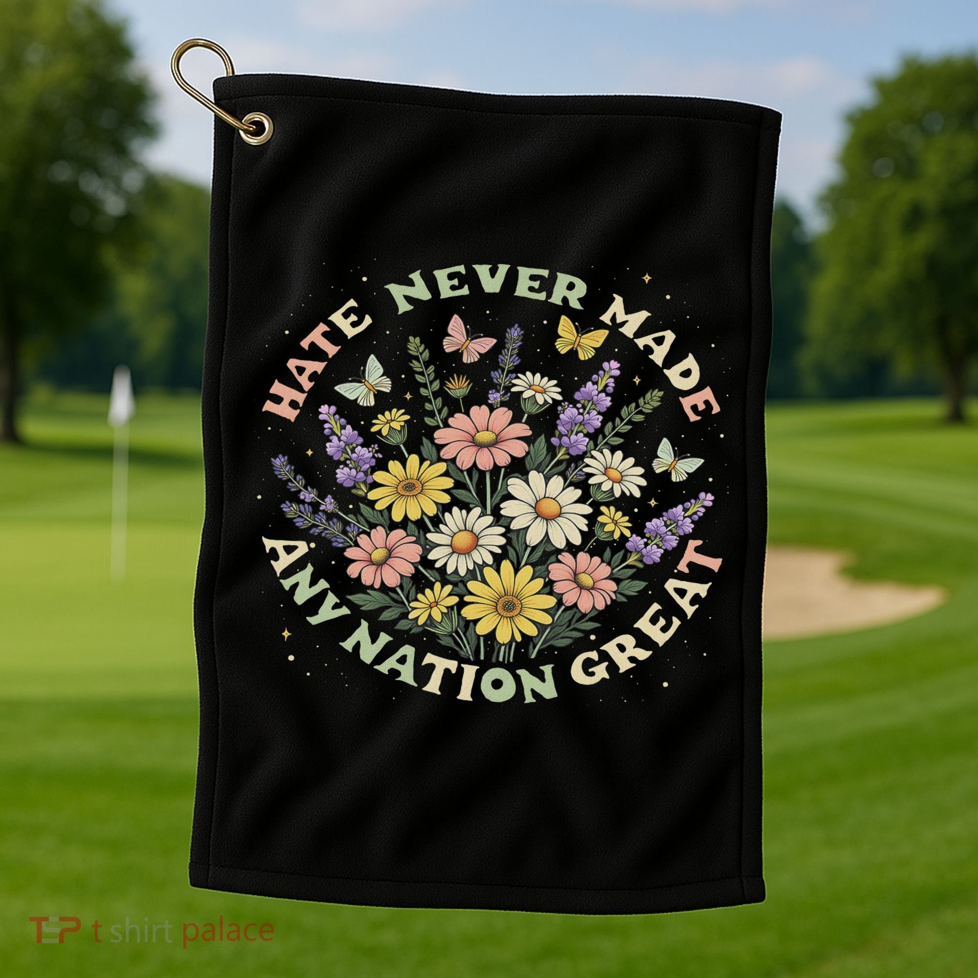 Hate Never Made Any Nation Great Floral Peace Floral Costume Golf Towel