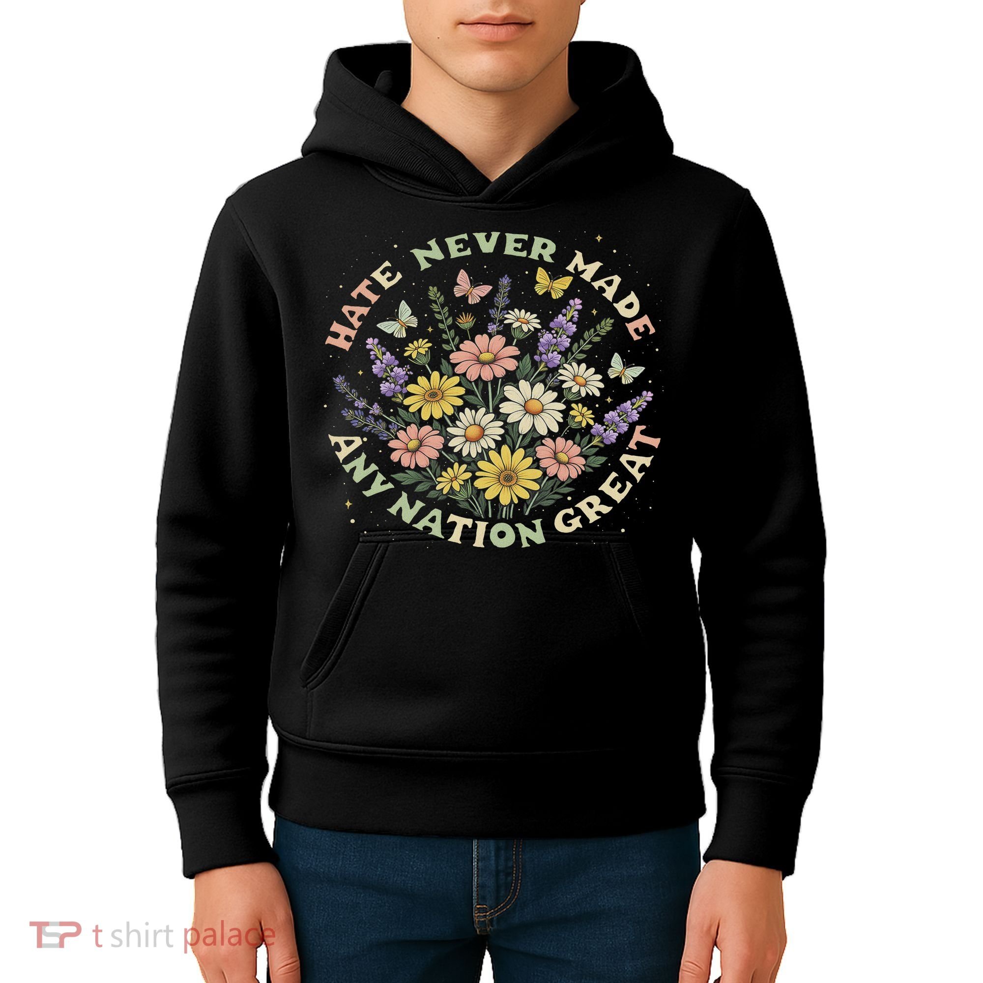 Hate Never Made Any Nation Great Floral Peace Floral Costume Kids Hoodie