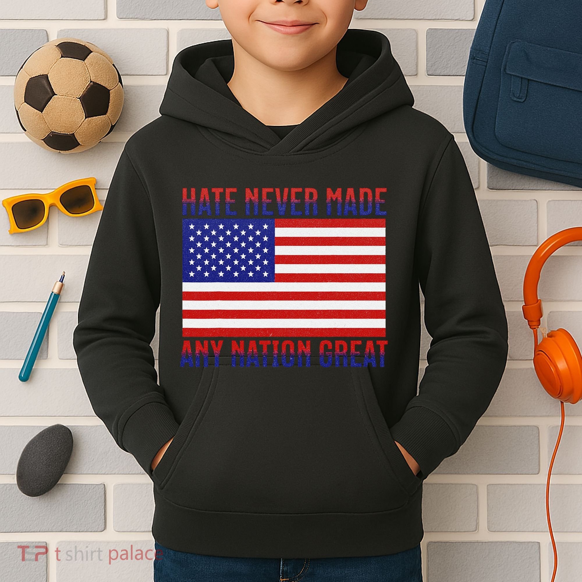 Hate Never Made Any Nation Great Usa Flag Kids Hoodie