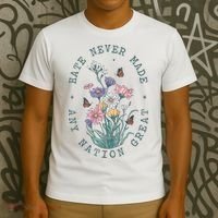 Hate Never Made Any Nation Great Anti Trump Floral Butterflies T-Shirt thumb 3