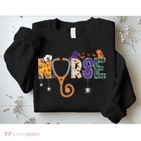 Halloween Nurse Nursing CNA RN LPN Halloween Cat Sweatshirt thumb 2
