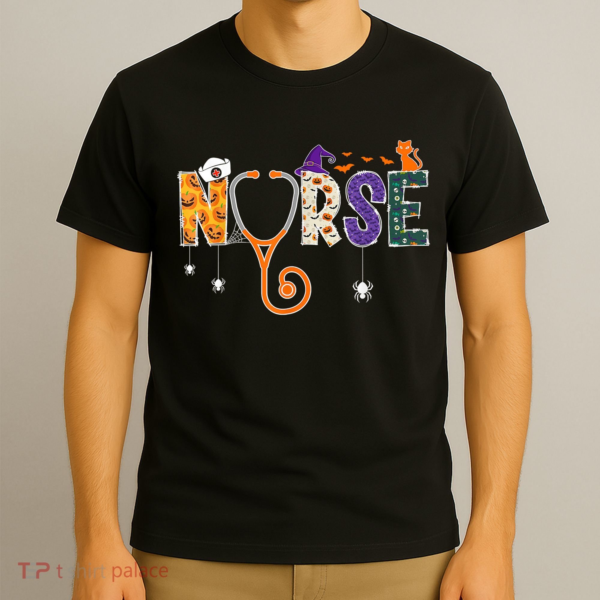 Halloween Nurse Nursing CNA RN LPN Halloween Cat T-Shirt