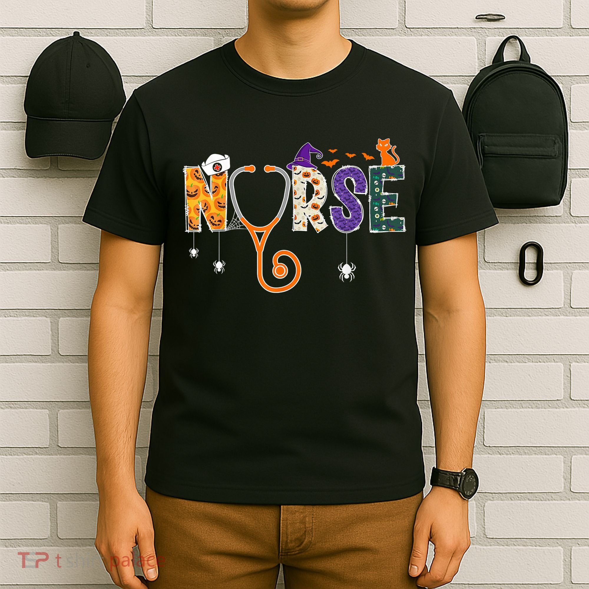 Halloween Nurse Nursing CNA RN LPN Halloween Cat T-Shirt