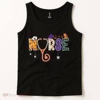 Halloween Nurse Nursing CNA RN LPN Halloween Cat Tank Top thumb 2