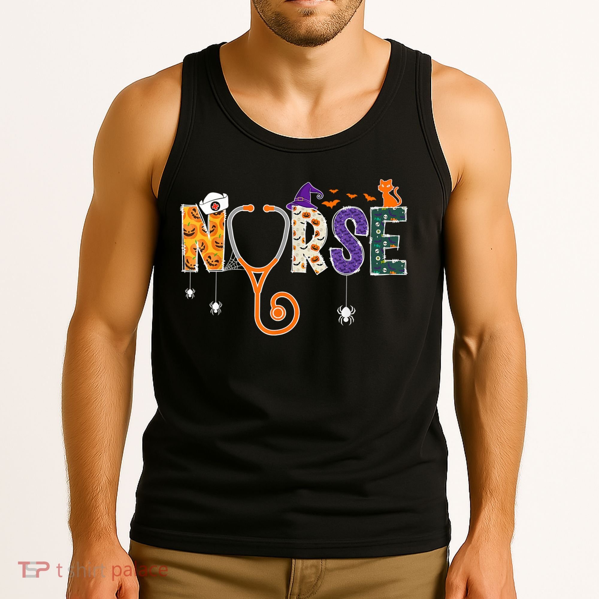Halloween Nurse Nursing CNA RN LPN Halloween Cat Tank Top