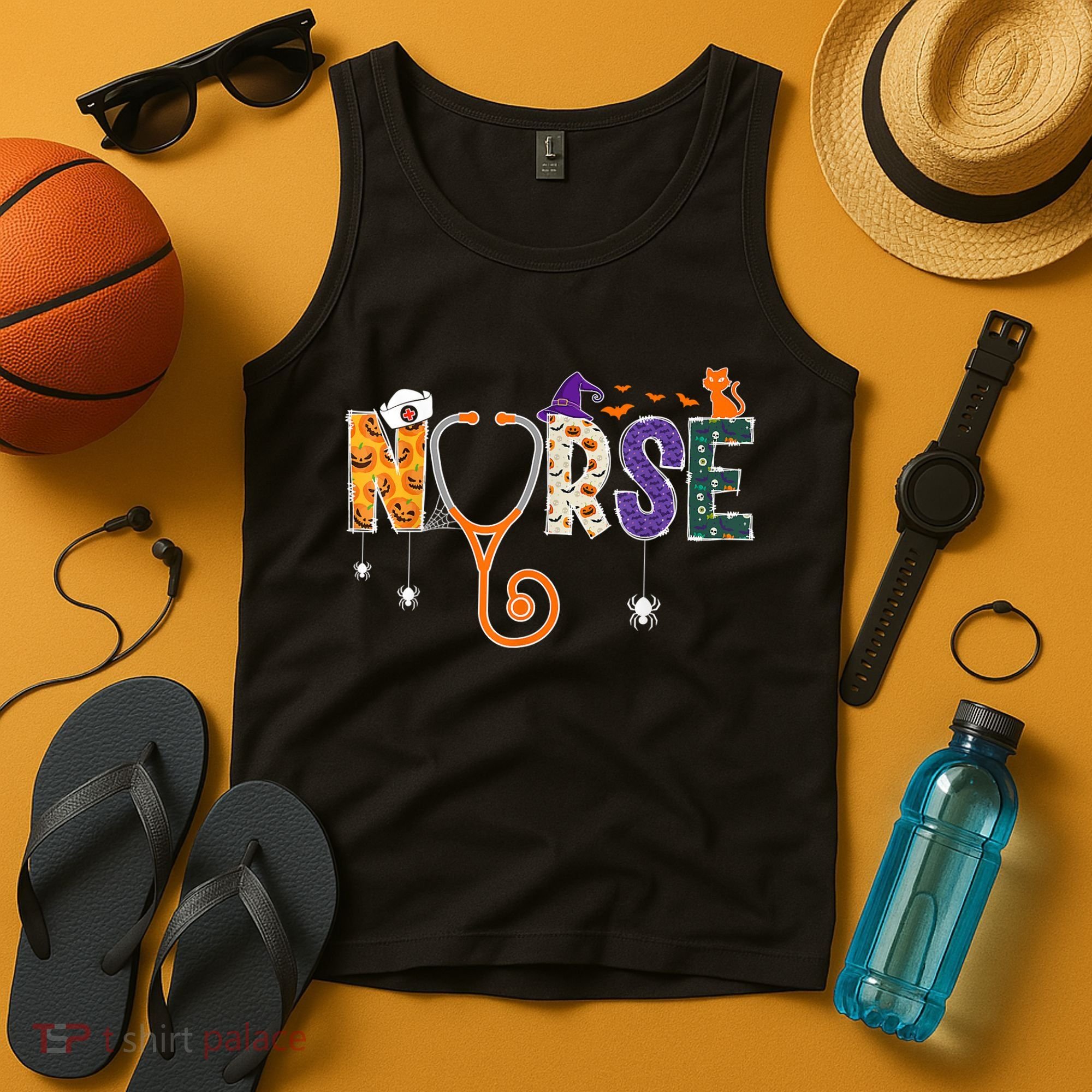 Halloween Nurse Nursing CNA RN LPN Halloween Cat Tank Top