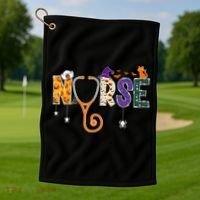Halloween Nurse Nursing CNA RN LPN Halloween Cat Golf Towel thumb 1