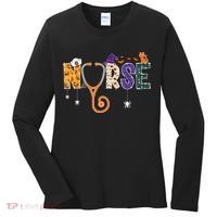 Halloween Nurse Nursing CNA RN LPN Halloween Cat Women's Long Sleeve Shirt thumb 0