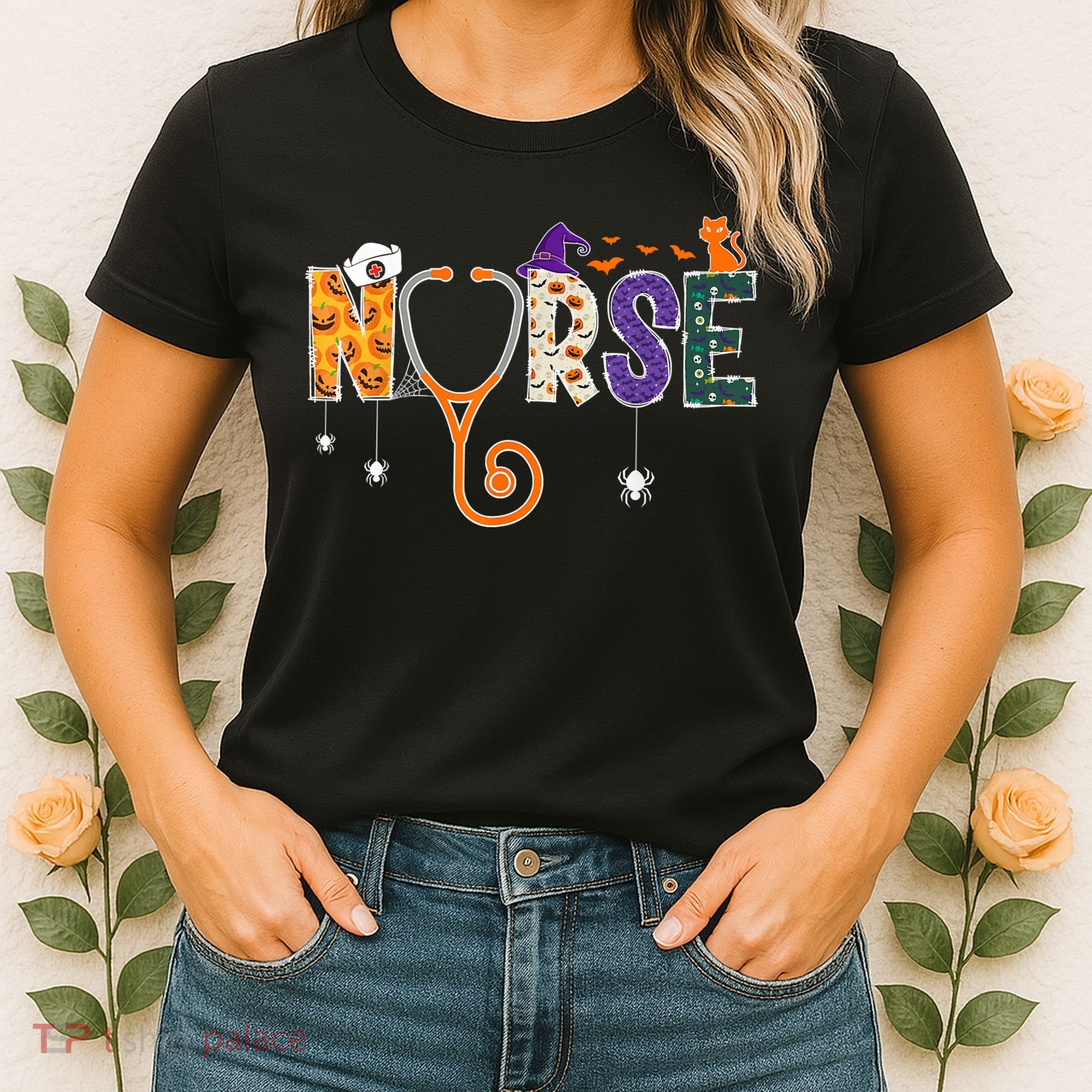 Halloween Nurse Nursing CNA RN LPN Halloween Cat Women's T-Shirt