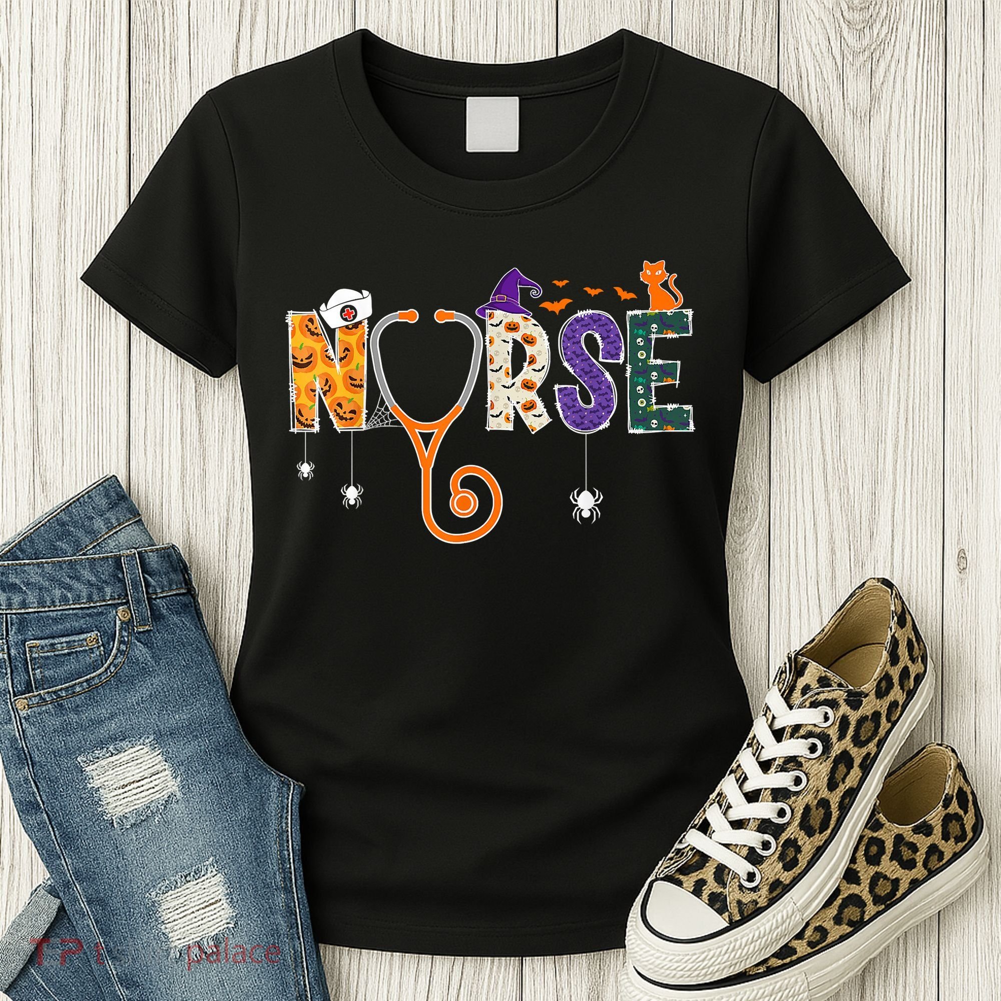 Halloween Nurse Nursing CNA RN LPN Halloween Cat Women's T-Shirt