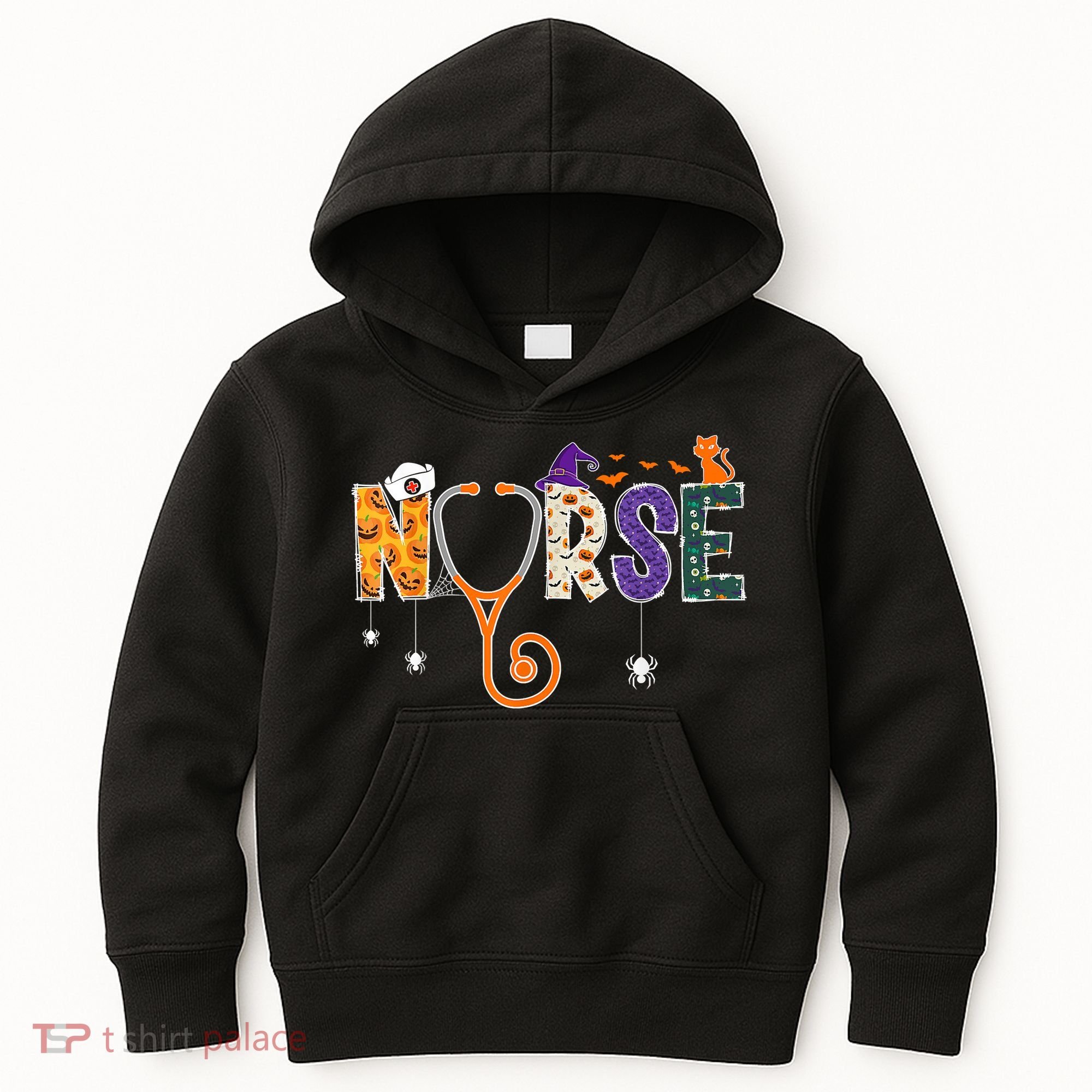 Halloween Nurse Nursing CNA RN LPN Halloween Cat Kids Hoodie