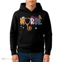 Halloween Nurse Nursing CNA RN LPN Halloween Cat Kids Hoodie thumb 4