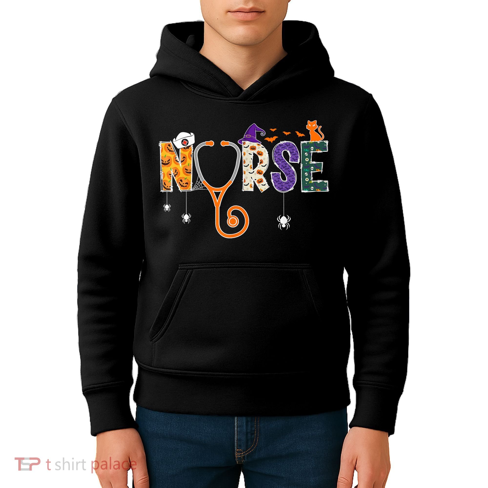 Halloween Nurse Nursing CNA RN LPN Halloween Cat Kids Hoodie
