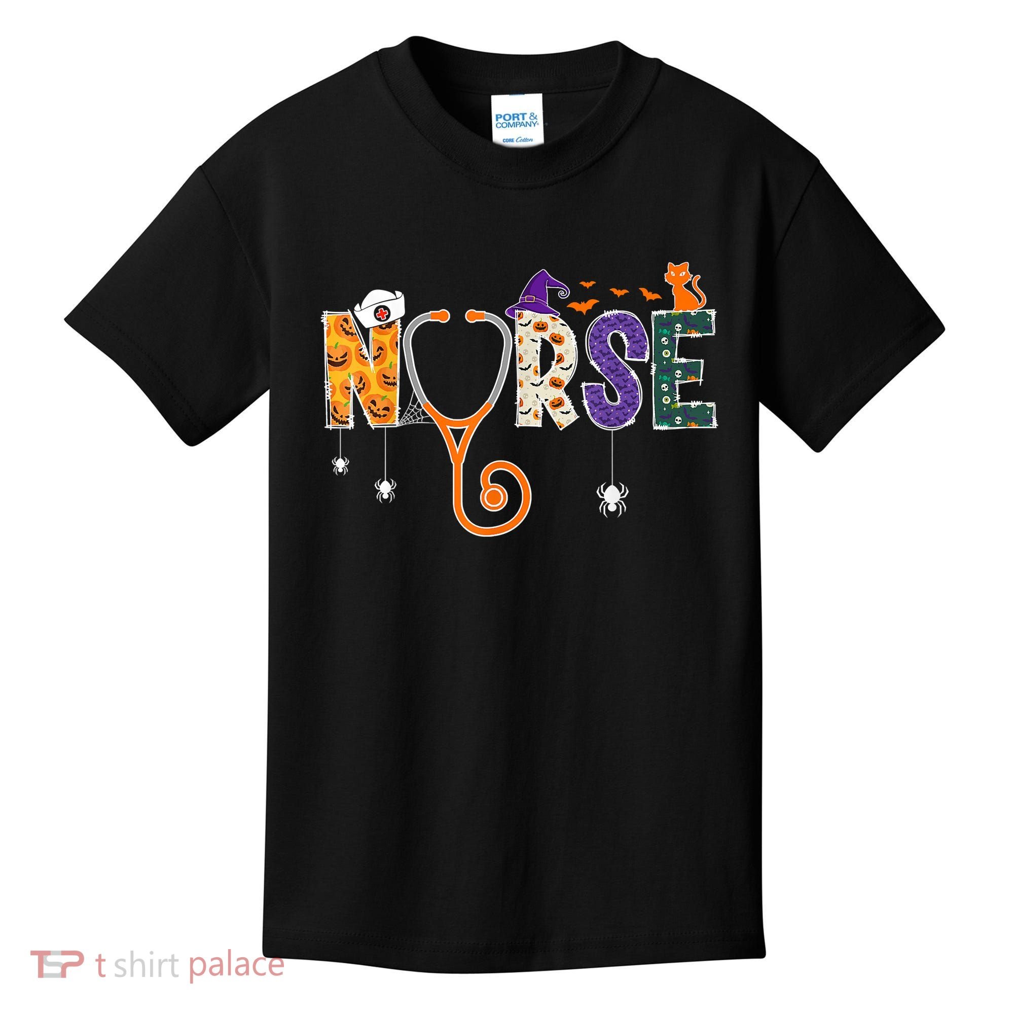 Halloween Nurse Nursing CNA RN LPN Halloween Cat Kids T-Shirt