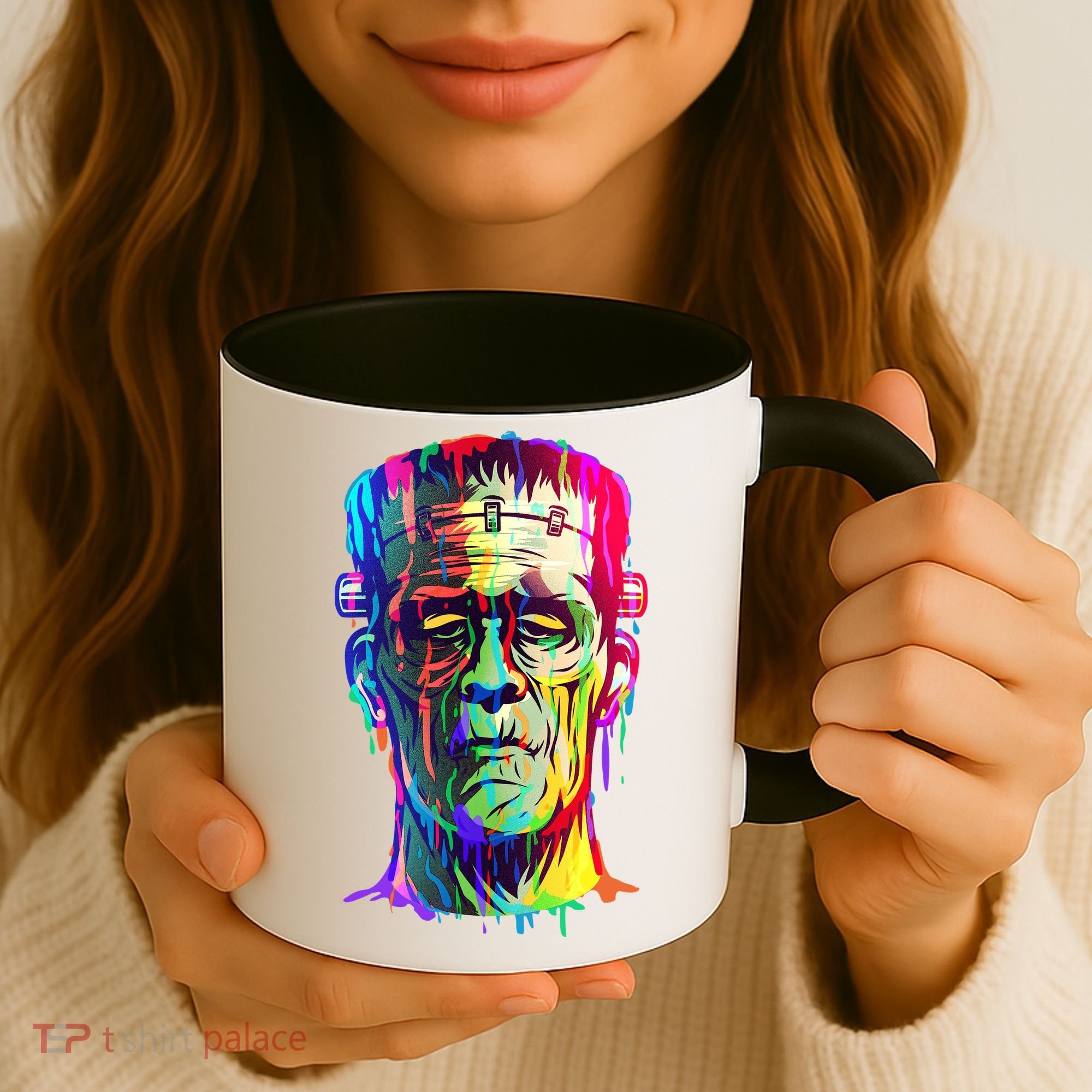 Halloween Neon Paint Drip Frankenstein Monster Coffee Mug