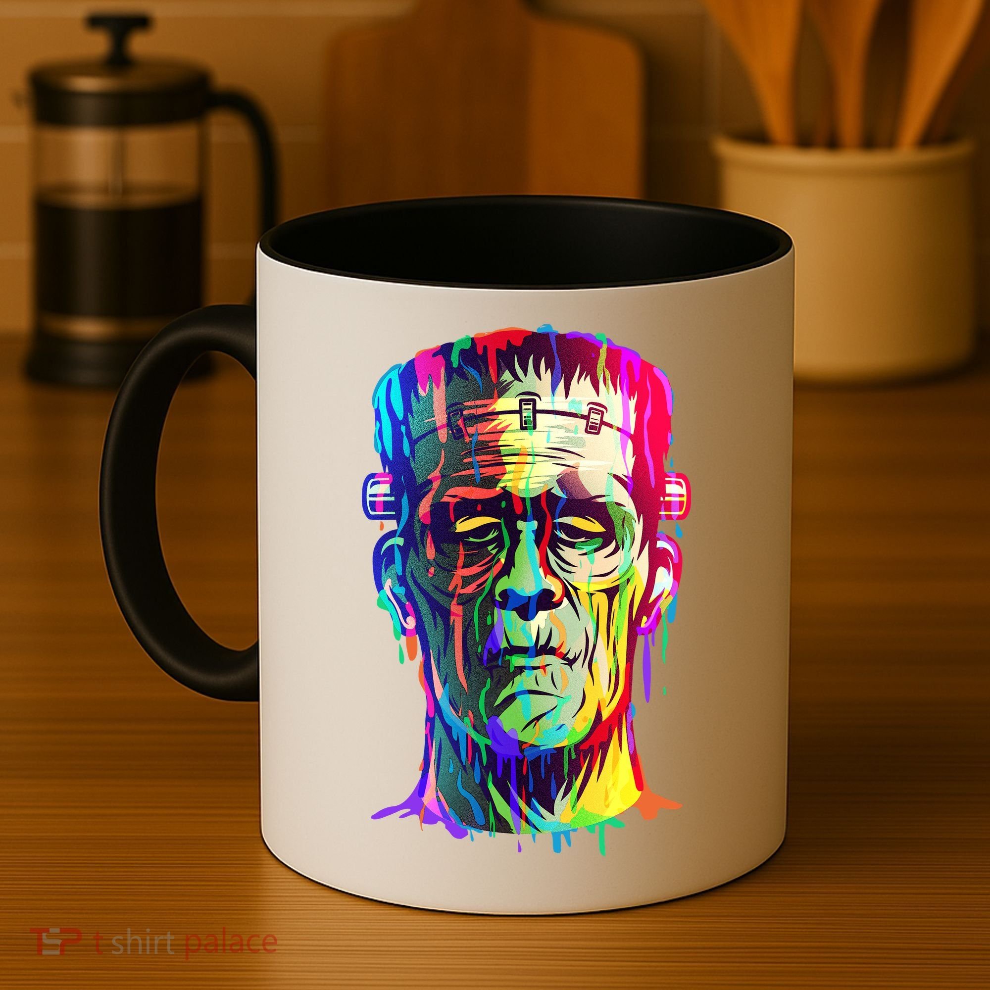 Halloween Neon Paint Drip Frankenstein Monster Coffee Mug