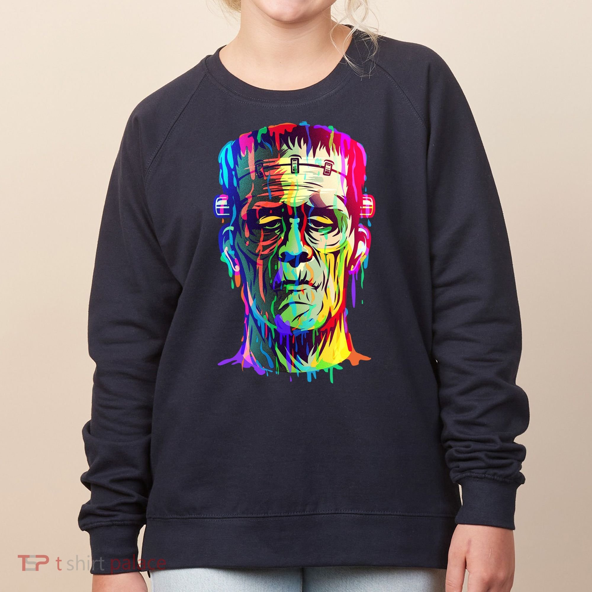 Halloween Neon Paint Drip Frankenstein Monster Women's Sweatshirt