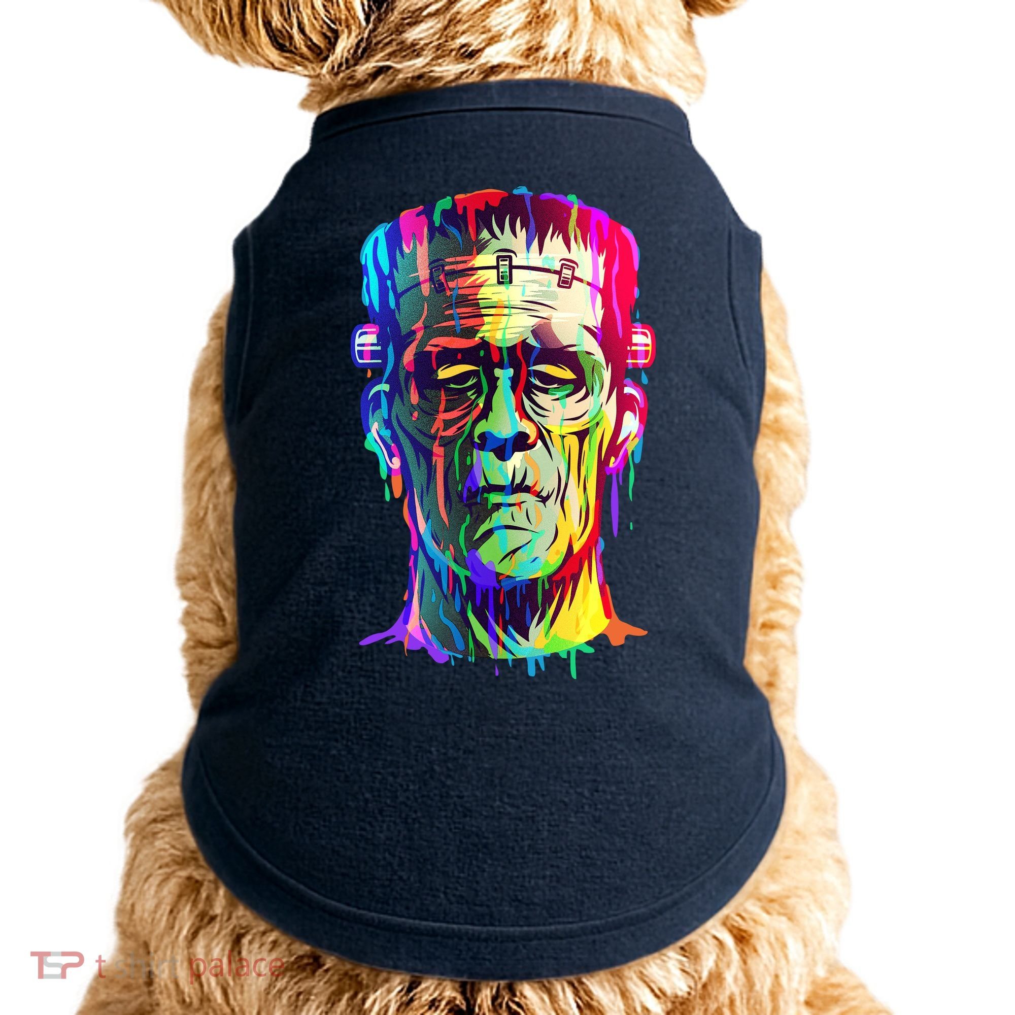 Halloween Neon Paint Drip Frankenstein Monster Doggie Tank