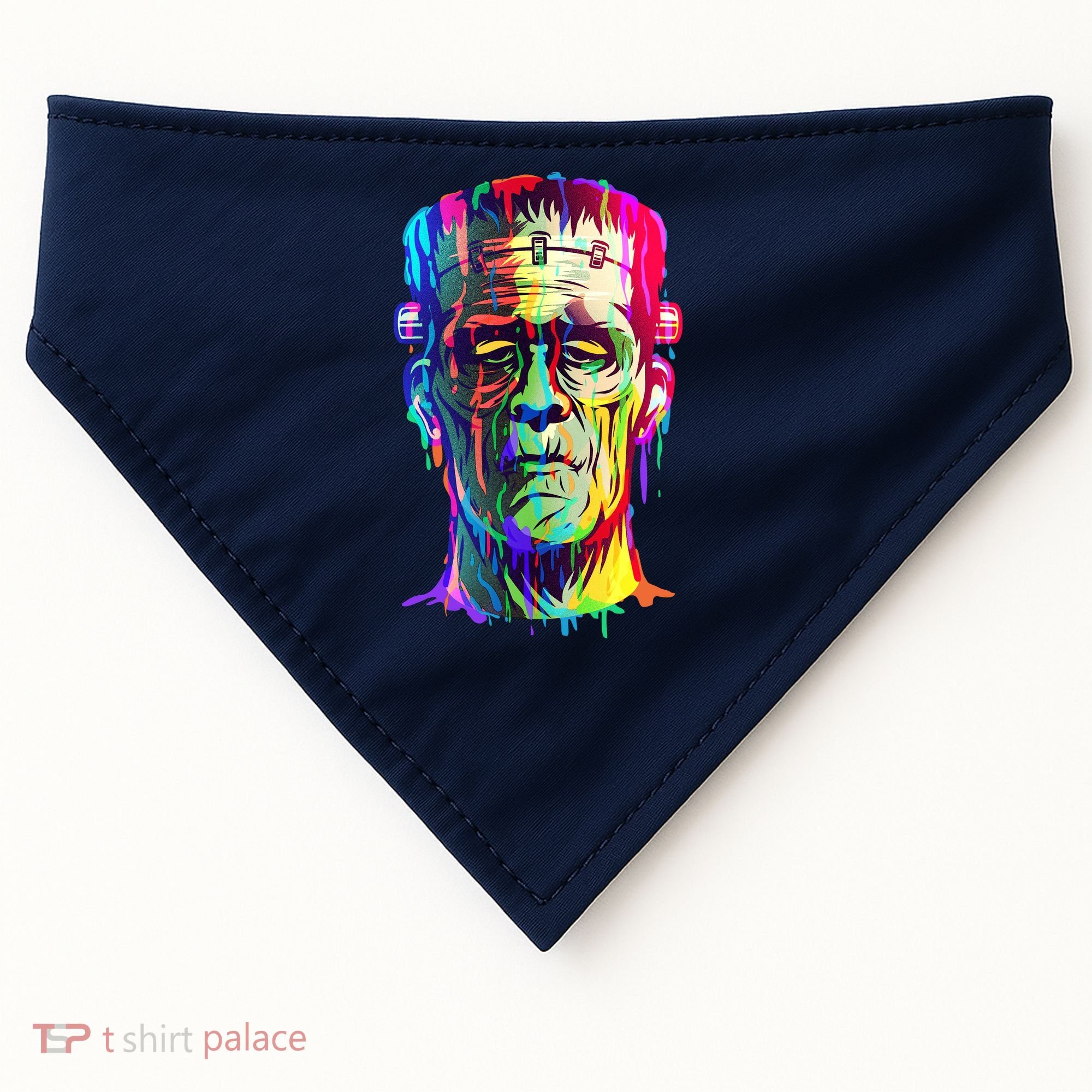 Halloween Neon Paint Drip Frankenstein Monster USA-Made Doggie Bandana