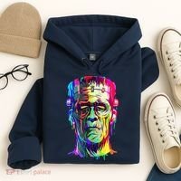 Halloween Neon Paint Drip Frankenstein Monster Hoodie thumb 4