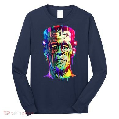 Halloween Neon Paint Drip Frankenstein Monster Long Sleeve Shirt