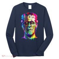 Halloween Neon Paint Drip Frankenstein Monster Long Sleeve Shirt thumb 0