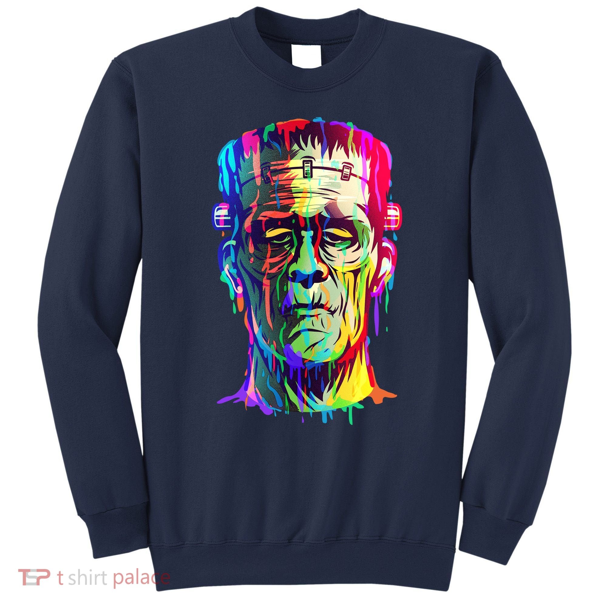 Halloween Neon Paint Drip Frankenstein Monster Sweatshirt