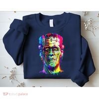 Halloween Neon Paint Drip Frankenstein Monster Sweatshirt thumb 2