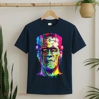 Halloween Neon Paint Drip Frankenstein Monster T-Shirt thumb 2