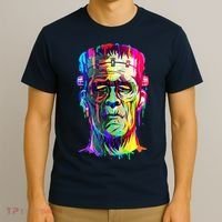 Halloween Neon Paint Drip Frankenstein Monster T-Shirt thumb 3