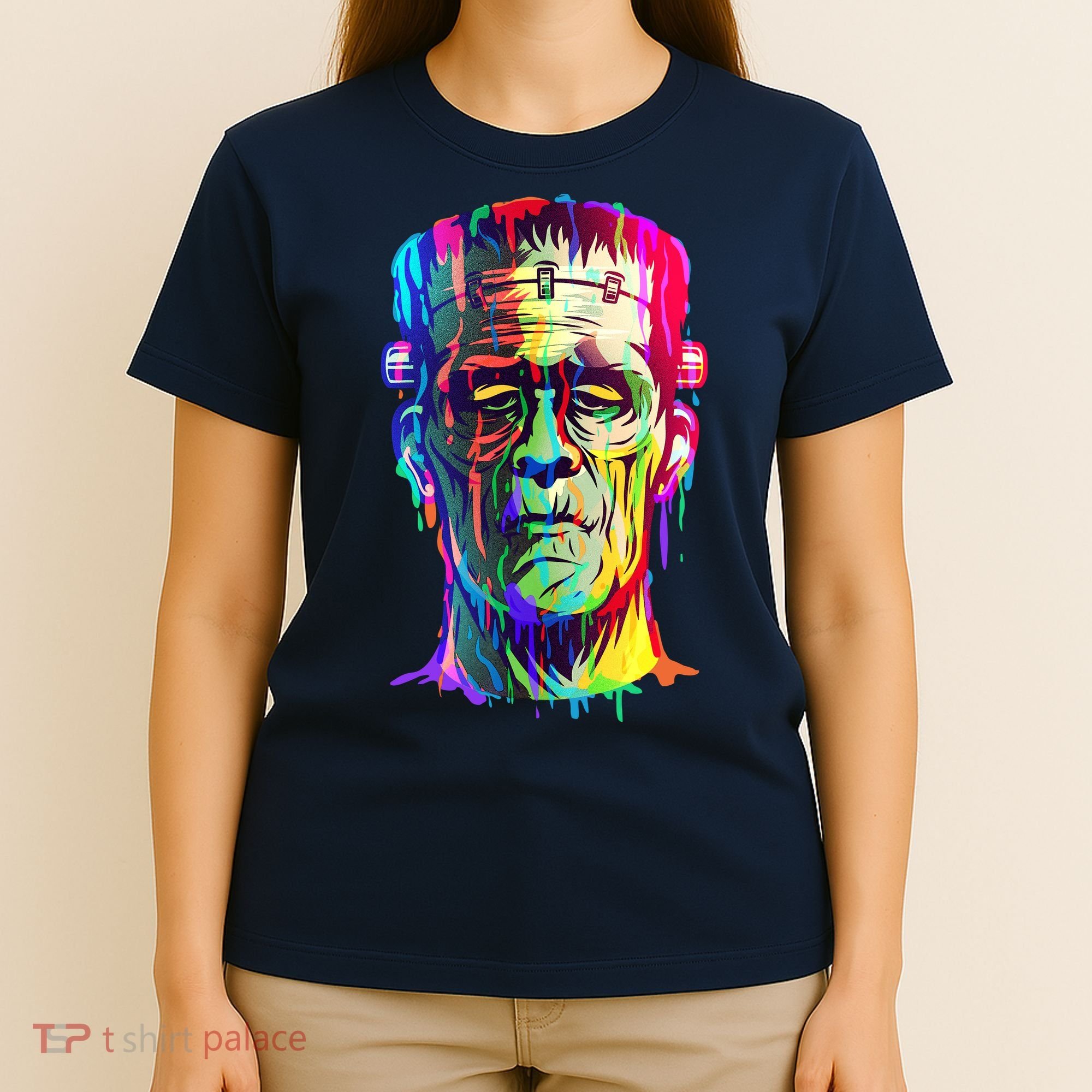 Halloween Neon Paint Drip Frankenstein Monster T-Shirt
