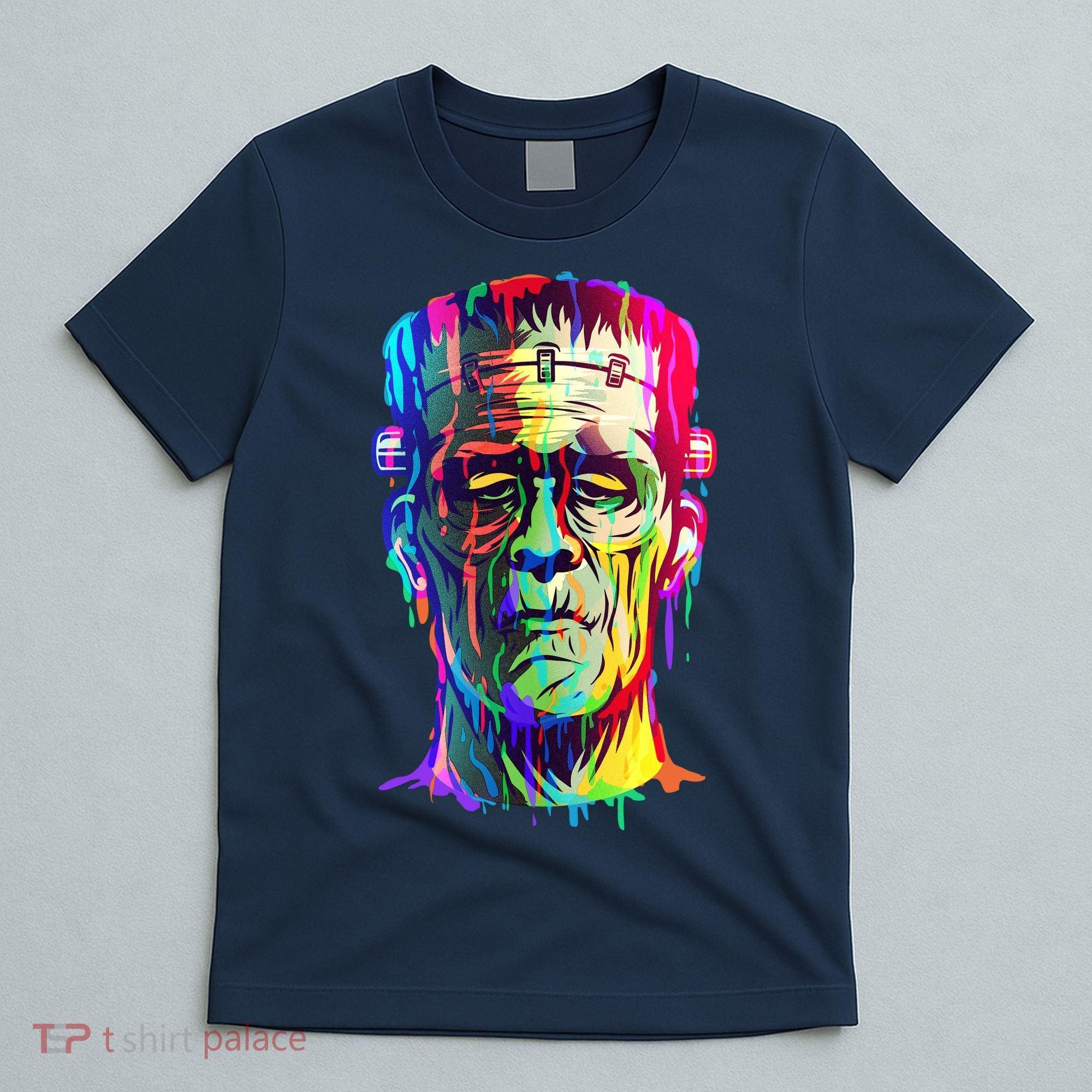 Halloween Neon Paint Drip Frankenstein Monster T-Shirt