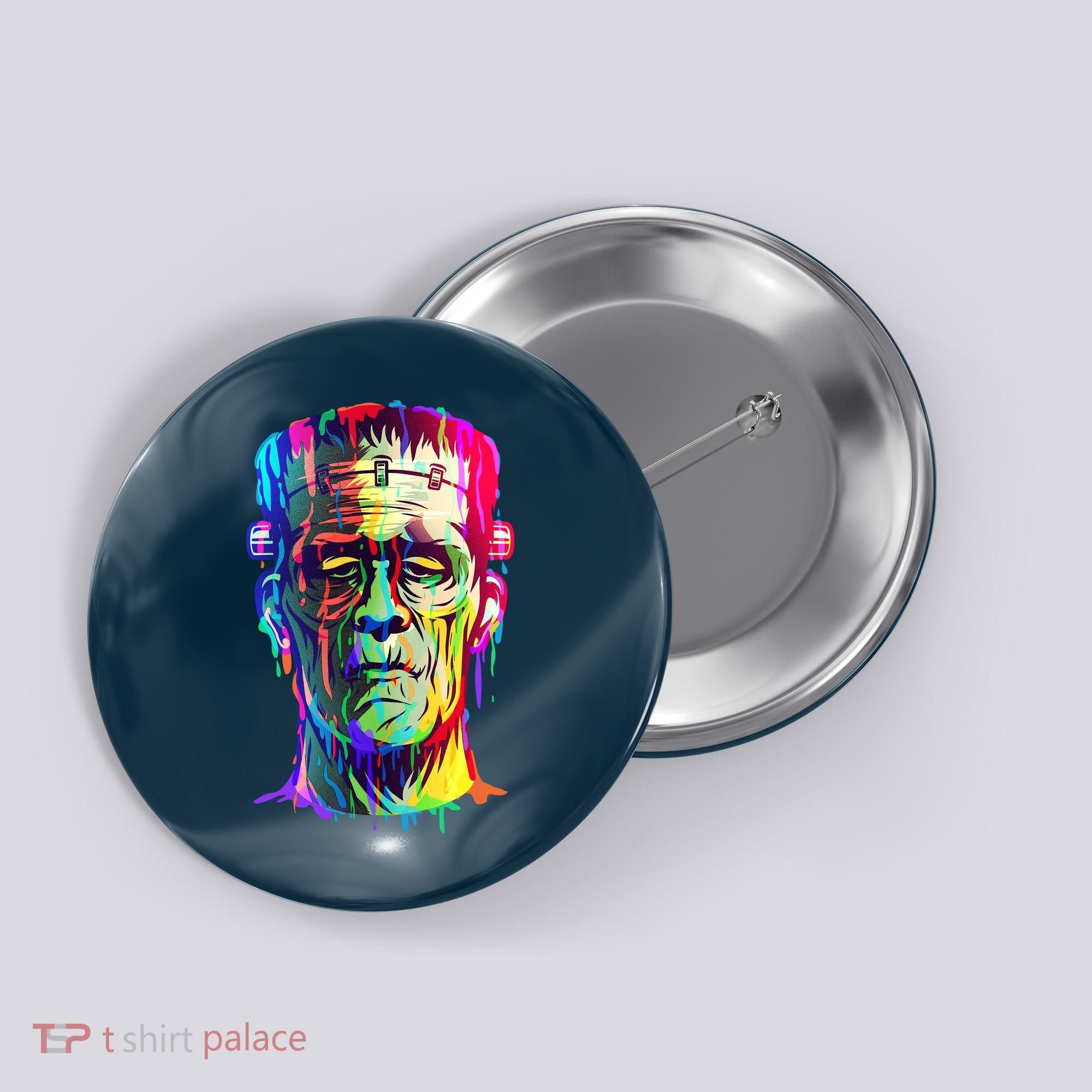 Halloween Neon Paint Drip Frankenstein Monster Button