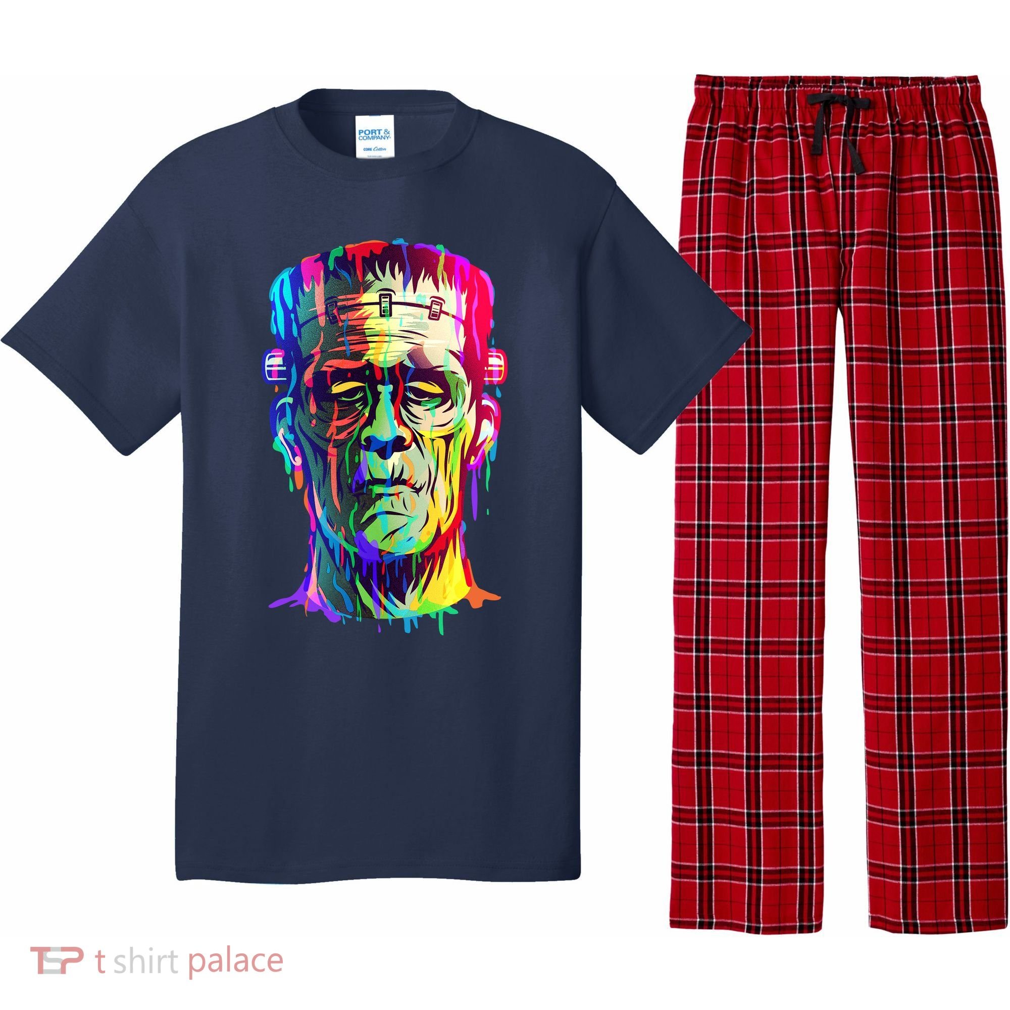 Halloween Neon Paint Drip Frankenstein Monster Pajama Set