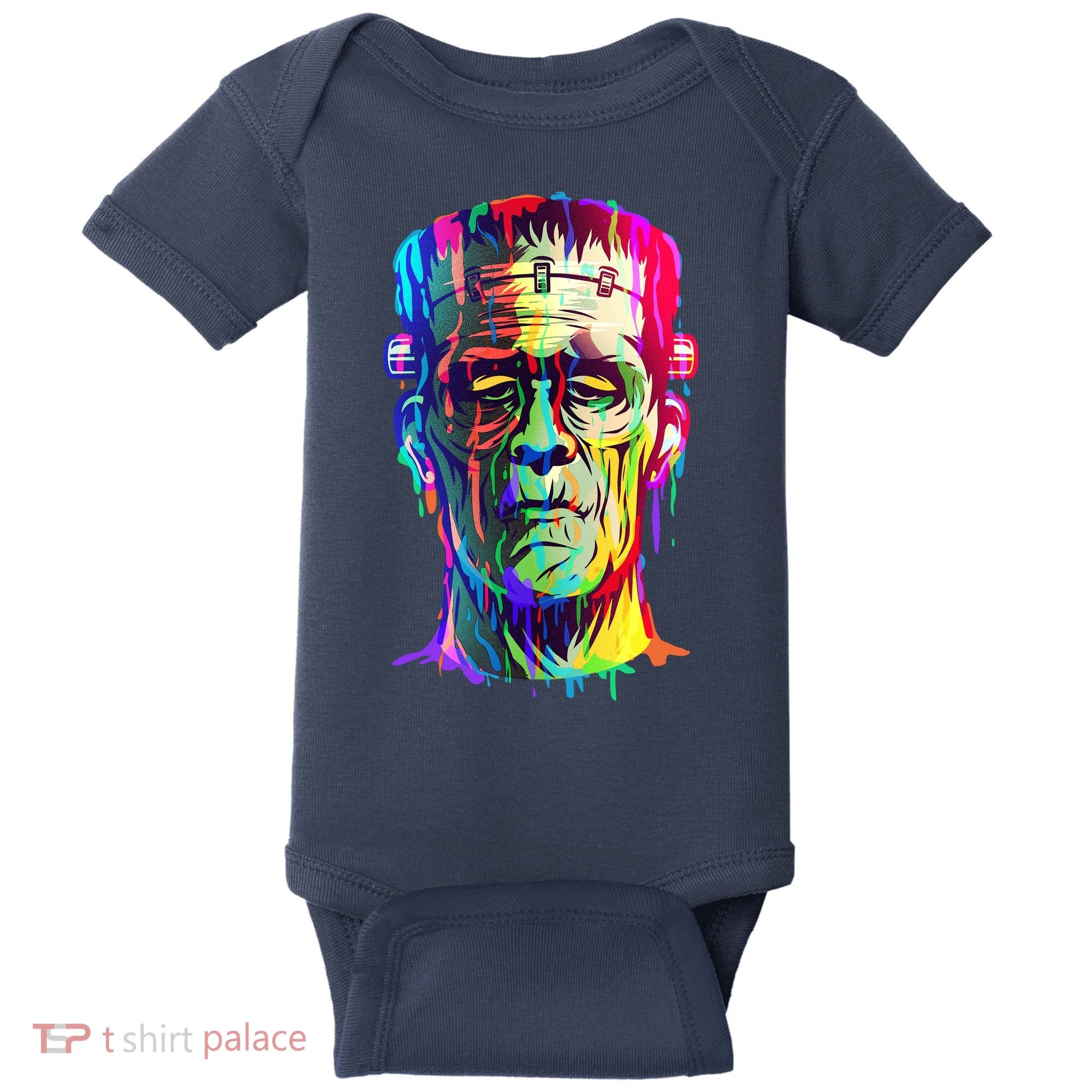 Halloween Neon Paint Drip Frankenstein Monster Baby Bodysuit